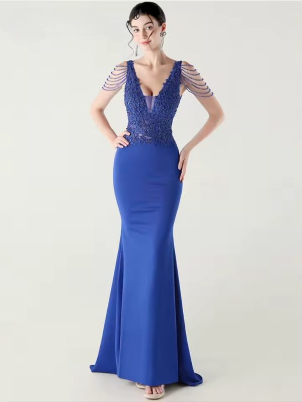 Luxury Fashion V-Neck Backless Sleeveless Rhinestone Vestidos Maxi Dress - Image 5