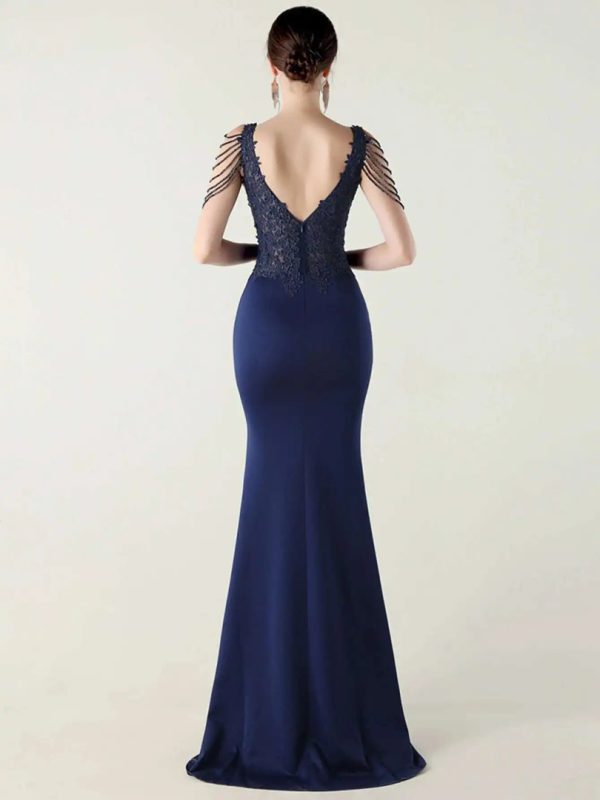 Luxury Fashion V-Neck Backless Sleeveless Rhinestone Vestidos Maxi Dress - Image 8