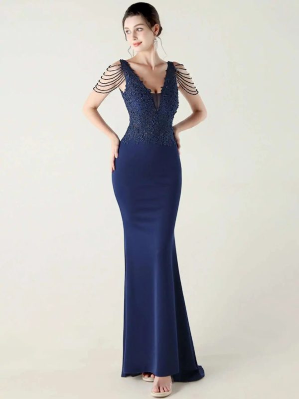 Luxury Fashion V-Neck Backless Sleeveless Rhinestone Vestidos Maxi Dress - Image 6