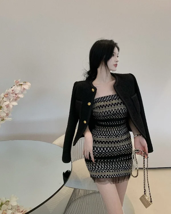 Luxury High Quality Street Woolen Tweed Jacket Outwear - Image 9