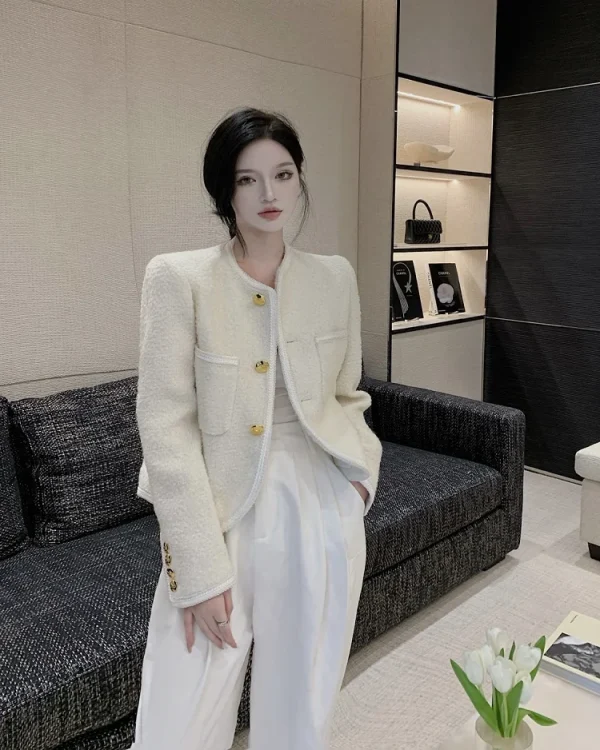 Luxury High Quality Street Woolen Tweed Jacket Outwear