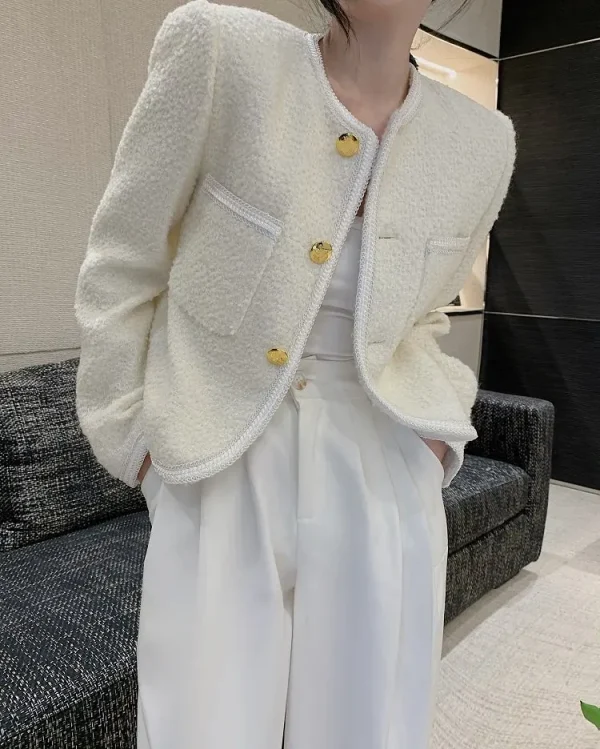 Luxury High Quality Street Woolen Tweed Jacket Outwear - Image 5