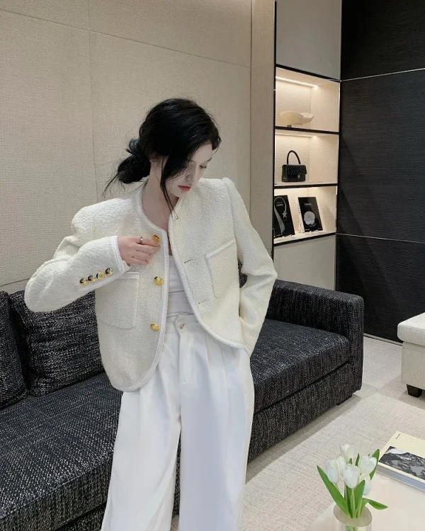 Luxury High Quality Street Woolen Tweed Jacket Outwear - Image 3