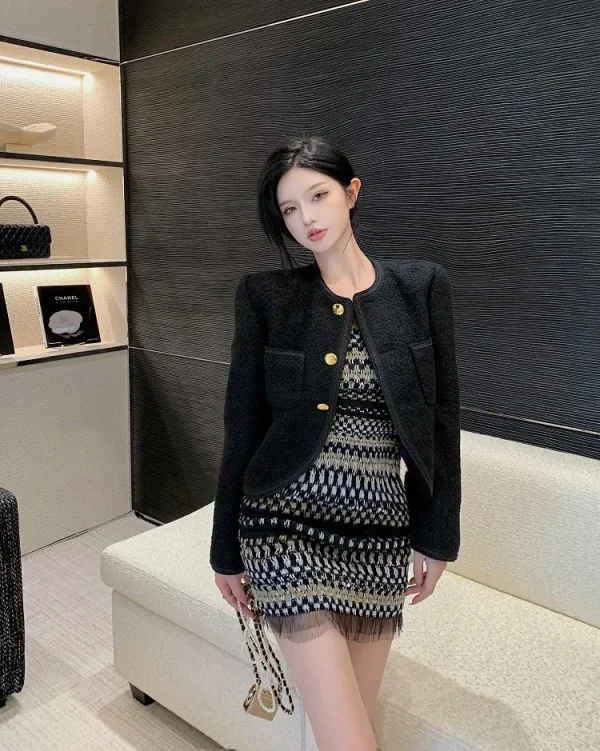 Luxury High Quality Street Woolen Tweed Jacket Outwear - Image 8