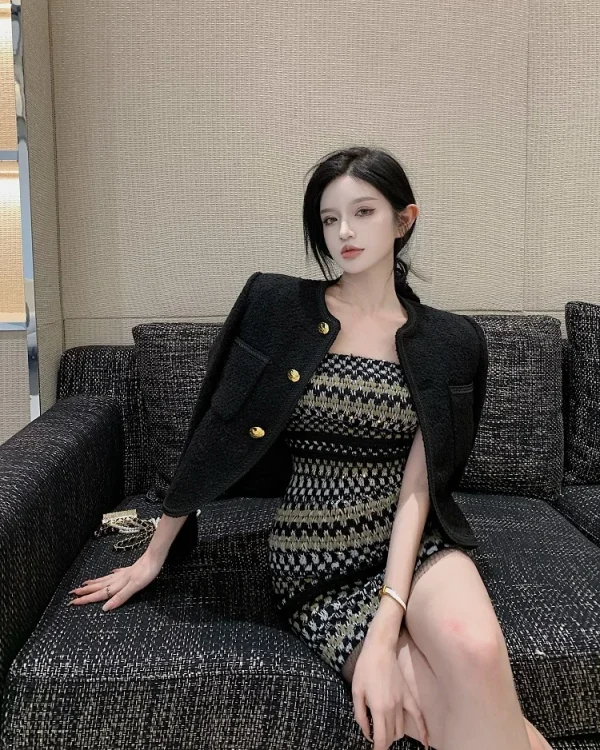 Luxury High Quality Street Woolen Tweed Jacket Outwear - Image 7