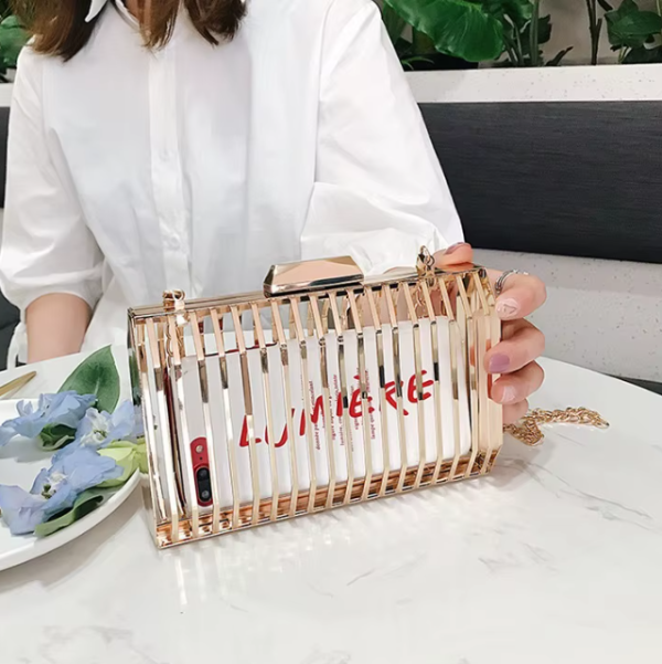 Luxury Iron Cage Metal Hollow Out Evening Clutch Purse Party Wedding Prom Chain Crossbody Bags - Image 4