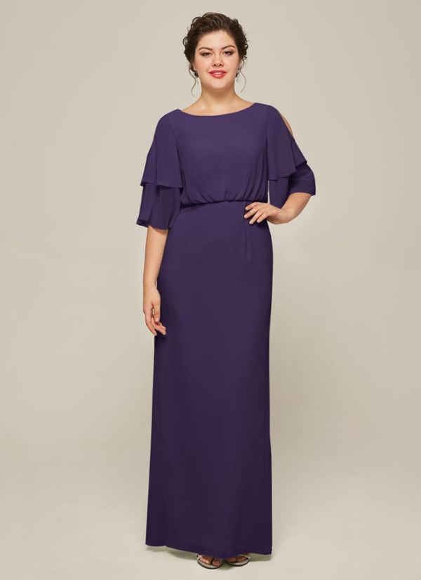 Luxury Jewel Neck Short Sleeves A-Line Split Front Wedding Guest Dresses - Image 5