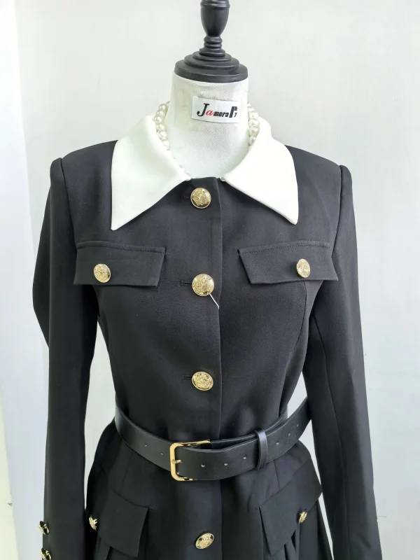 Luxury Quality Pleated Single Breasted Button Long Full Sleeve Blazer Dress - Image 5