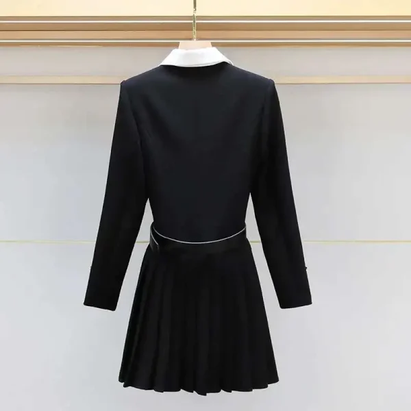 Luxury Quality Pleated Single Breasted Button Long Full Sleeve Blazer Dress - Image 3