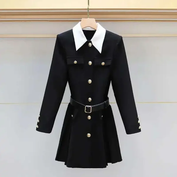 Luxury Quality Pleated Single Breasted Button Long Full Sleeve Blazer Dress - Image 2