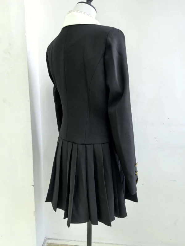Luxury Quality Pleated Single Breasted Button Long Full Sleeve Blazer Dress - Image 6