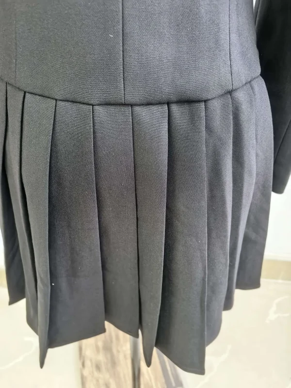 Luxury Quality Pleated Single Breasted Button Long Full Sleeve Blazer Dress - Image 8