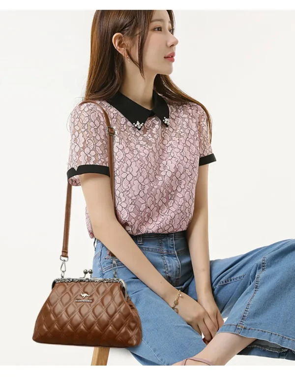 Luxury Quilted Kiss-Lock Crossbody Vintage Style Clutch Shoulder Handbags