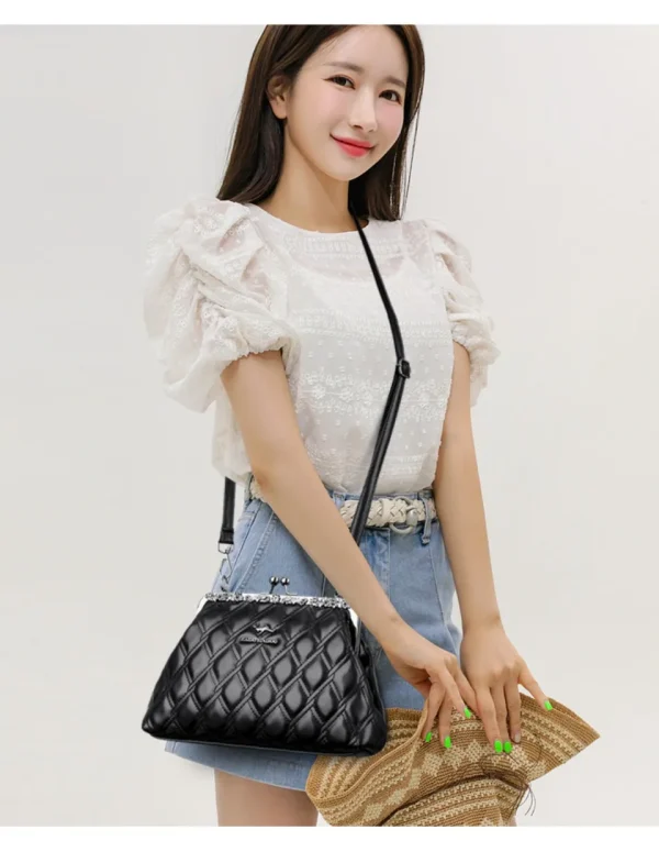 Luxury Quilted Kiss-Lock Crossbody Vintage Style Clutch Shoulder Handbags - Image 3