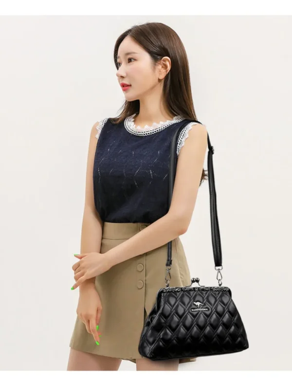 Luxury Quilted Kiss-Lock Crossbody Vintage Style Clutch Shoulder Handbags - Image 4