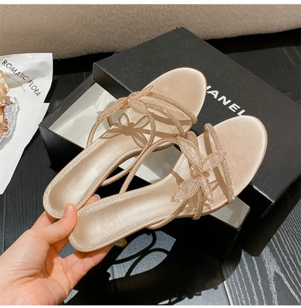 Luxury Rhinestones 3D Butterfly Decoration Narrow band Heeled Sandals - Image 10