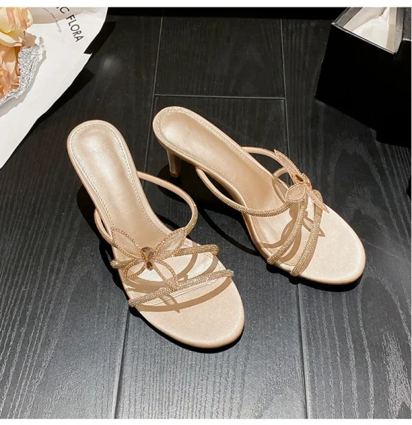 Luxury Rhinestones 3D Butterfly Decoration Narrow band Heeled Sandals - Image 9