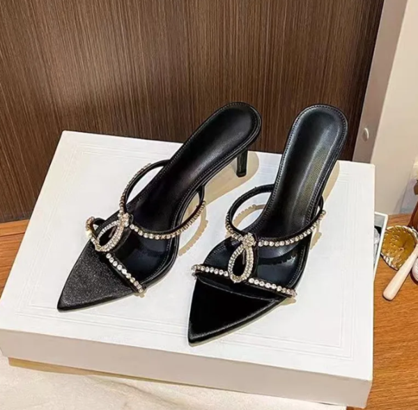 Luxury Rhinestones Pointed toe Stiletto High heels Mules Slides Sandals - Image 11