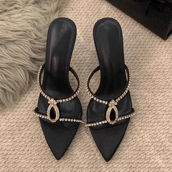 Luxury Rhinestones Pointed toe Stiletto High heels Mules Slides Sandals - Image 7