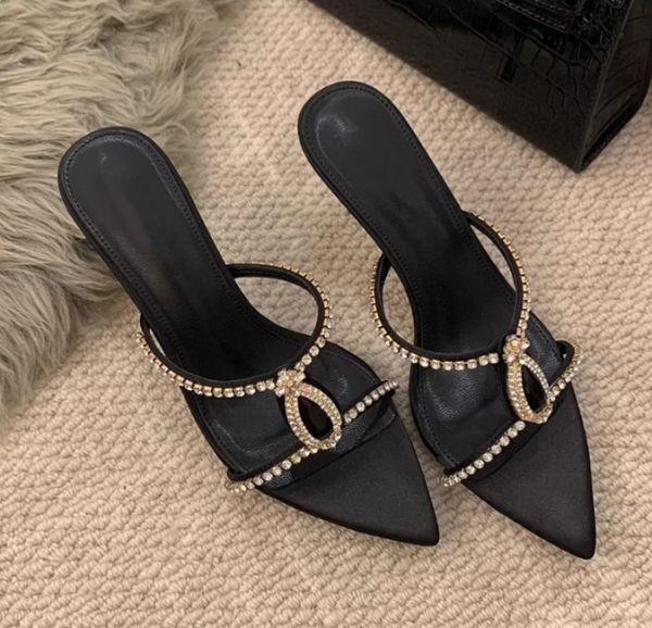 Luxury Rhinestones Pointed toe Stiletto High heels Mules Slides Sandals - Image 8