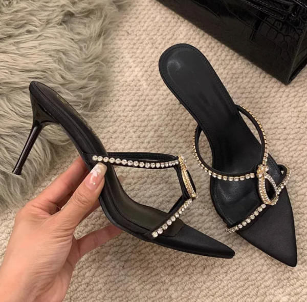 Luxury Rhinestones Pointed toe Stiletto High heels Mules Slides Sandals - Image 10