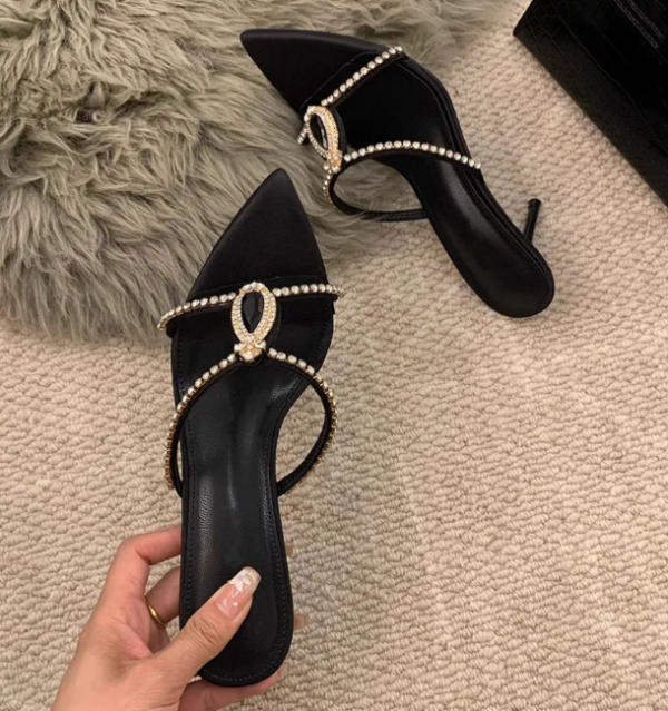 Luxury Rhinestones Pointed toe Stiletto High heels Mules Slides Sandals - Image 9