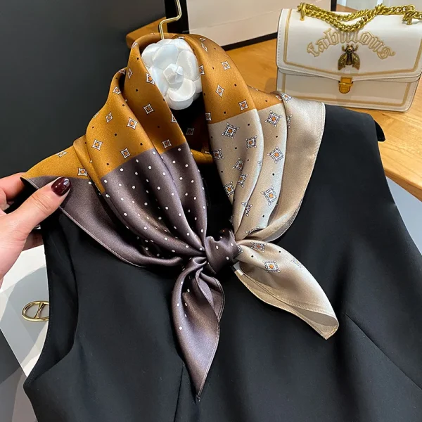 Luxury Shawls And Wraps Office Small Hair Neck Hijabs Kerchief Foulard Square Silk Scarf - Image 2