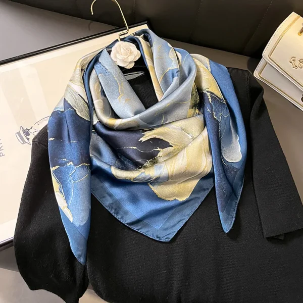 Luxury Solid Design Headband Shawl Beach Dust-Proof Silk Smooth Scarf - Image 2