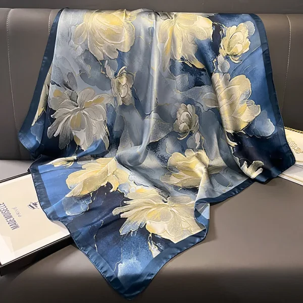 Luxury Solid Design Headband Shawl Beach Dust-Proof Silk Smooth Scarf - Image 3