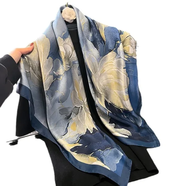 Luxury Solid Design Headband Shawl Beach Dust-Proof Silk Smooth Scarf - Image 4