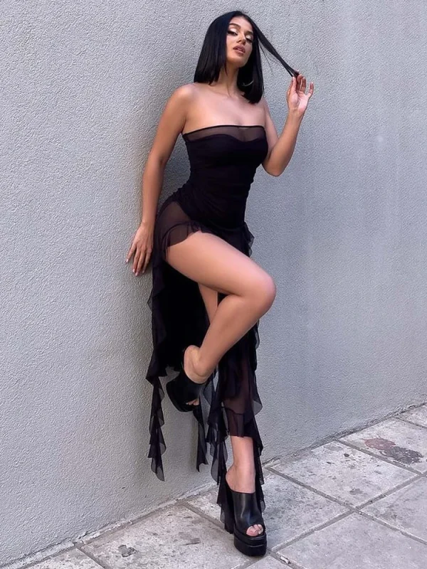 Mesh Irregular Tassel Sleeveless Tight Hipster Midnight Beach Vacation Body Tops