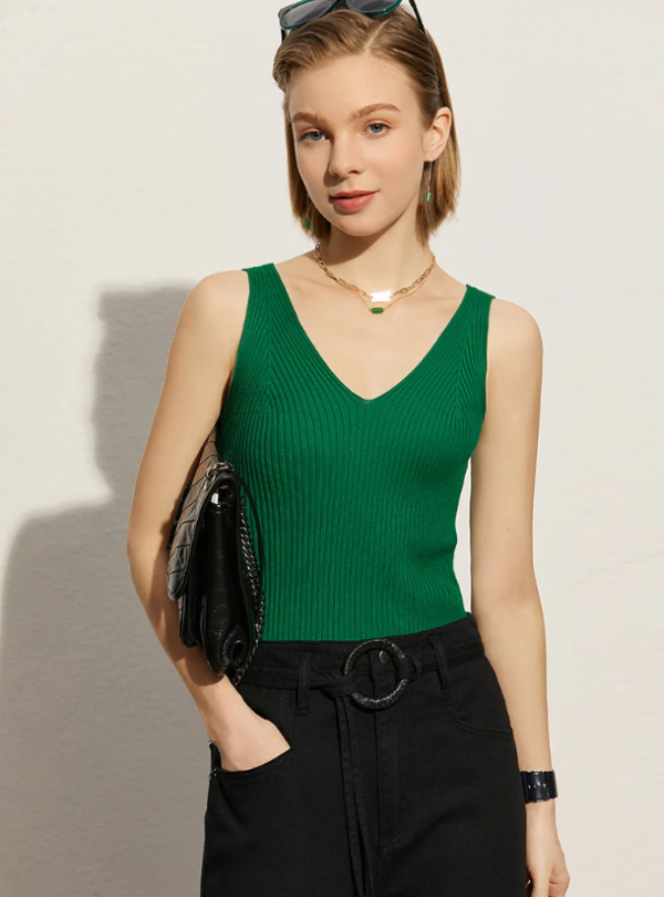 Office Lady Solid V-neck Slim Vest Tank Streetwear Camisole Tops - Image 12