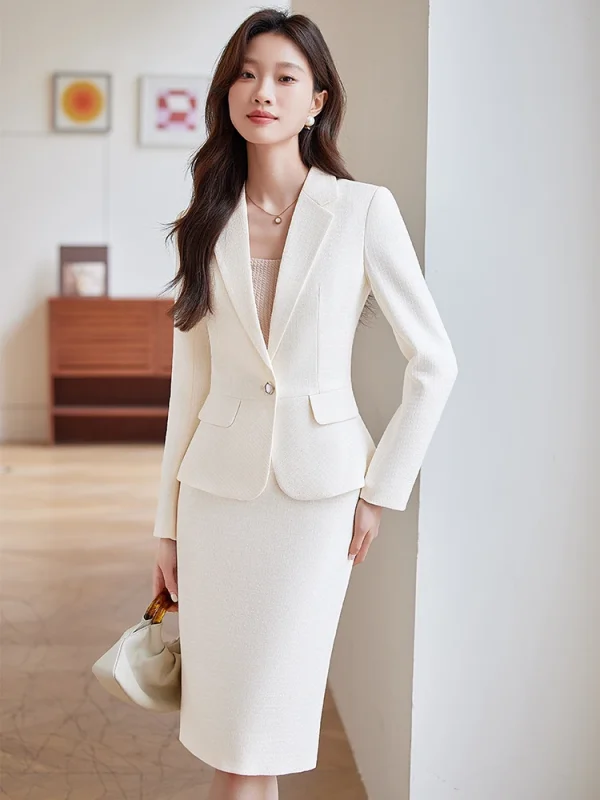 Office Style Sheath Full Sleeve Hidden Breasted Blazer Skirt 2 Piece Suit - Image 9