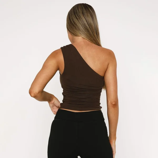 Casual One-Shoulder Bead Link Ruched Street Tank Tops - Image 5