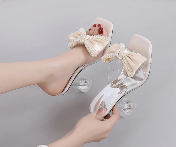 Pearl Bowknot Butterfly-knot PVC Transparent High Heels Sandals - Image 4