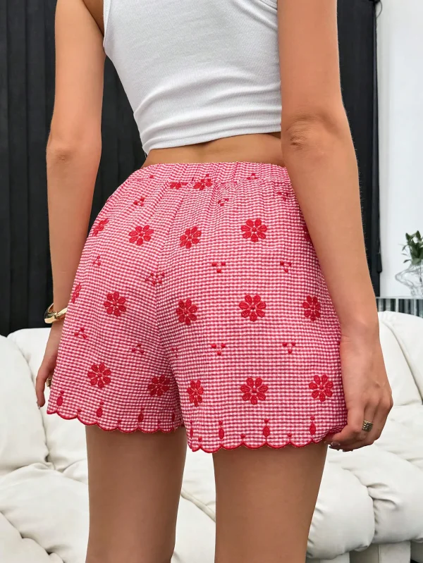 Plaid Button Front Ruffled Hem Casual Retro Beach Vacation Shorts - Image 6