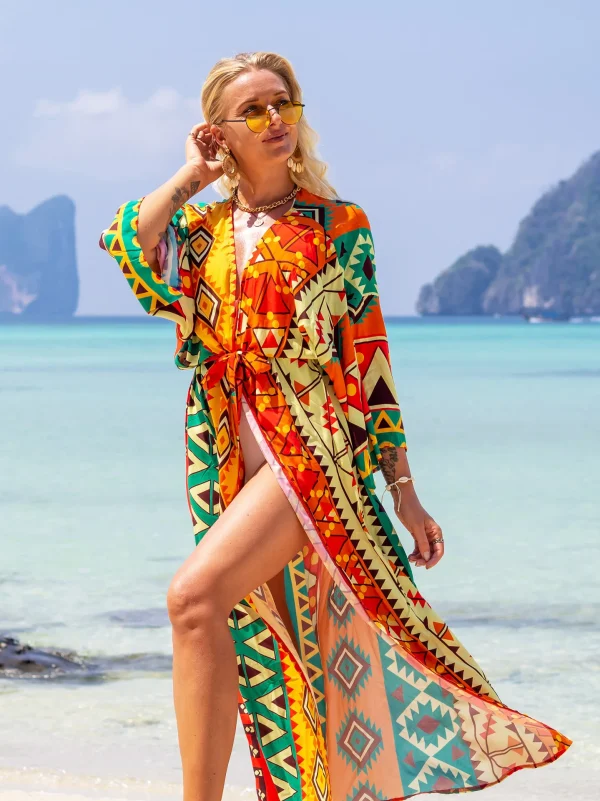 Casual Printed Cover Up Kimono for Sea Boho Cover up Long Swimsuit