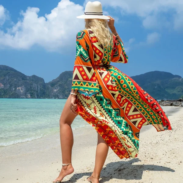 Casual Printed Cover Up Kimono for Sea Boho Cover up Long Swimsuit - Image 3