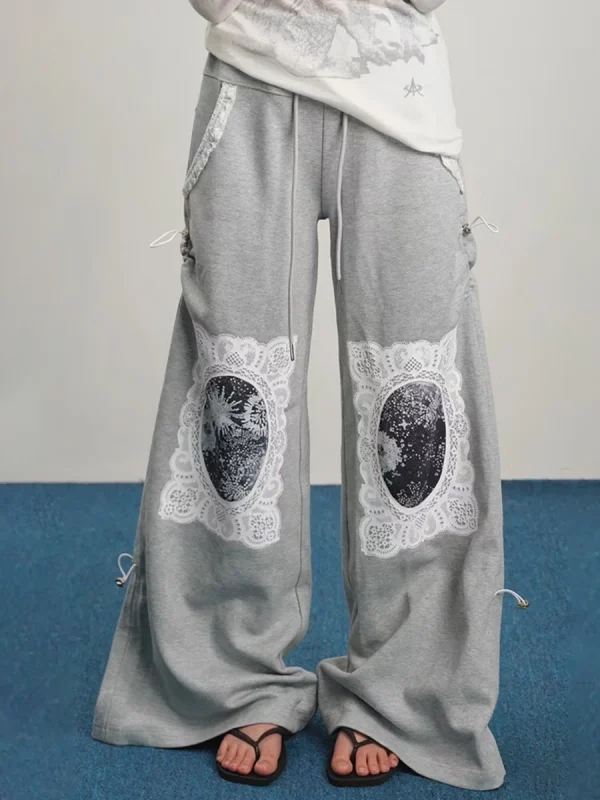 Printing Slimming High Waist Minimalist Loose Casual Spliced Lace Up Pants