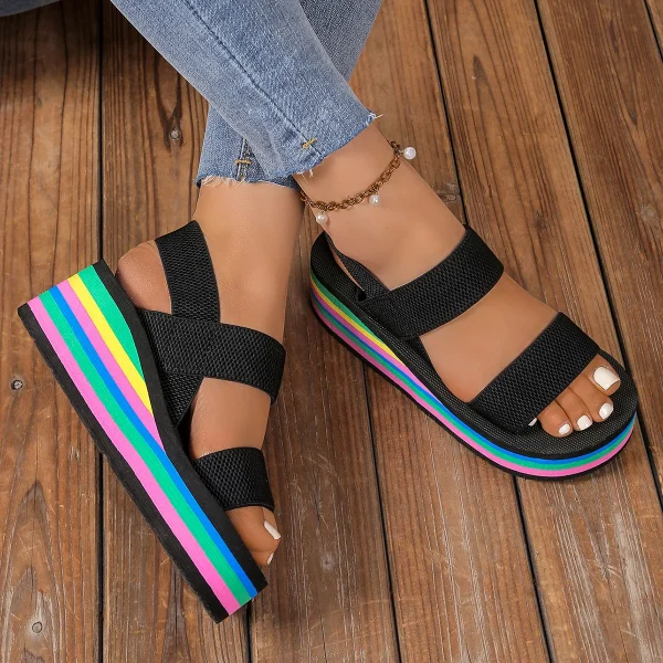 Rainbow Sole Soft EVA Light Weight Summer Wedges Sandals - Image 2