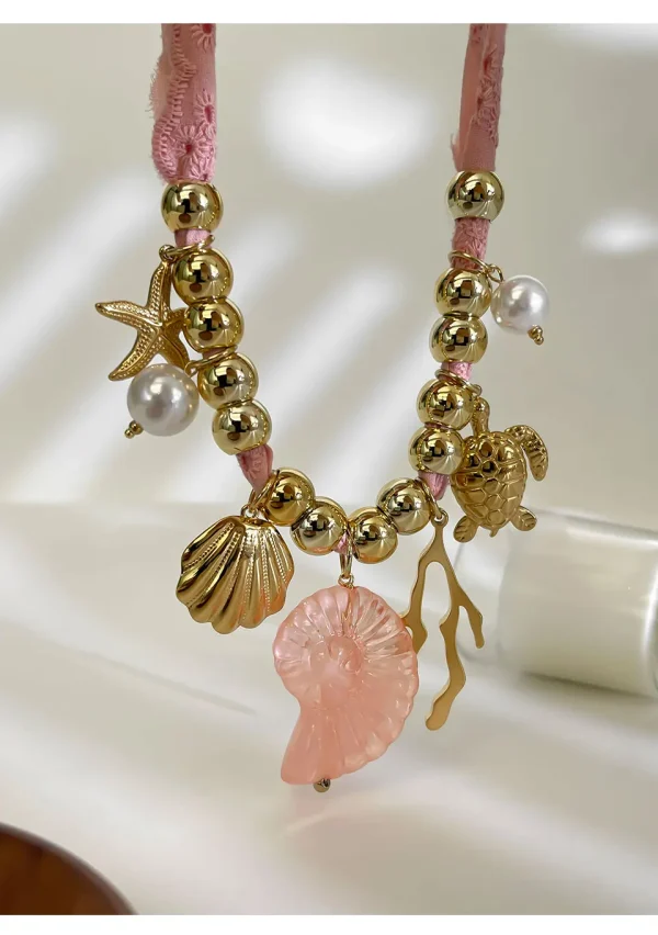 Resin Conch Golden Stainless Steel Starfish Shell Ocean Style Statement Pendant Necklace - Image 4