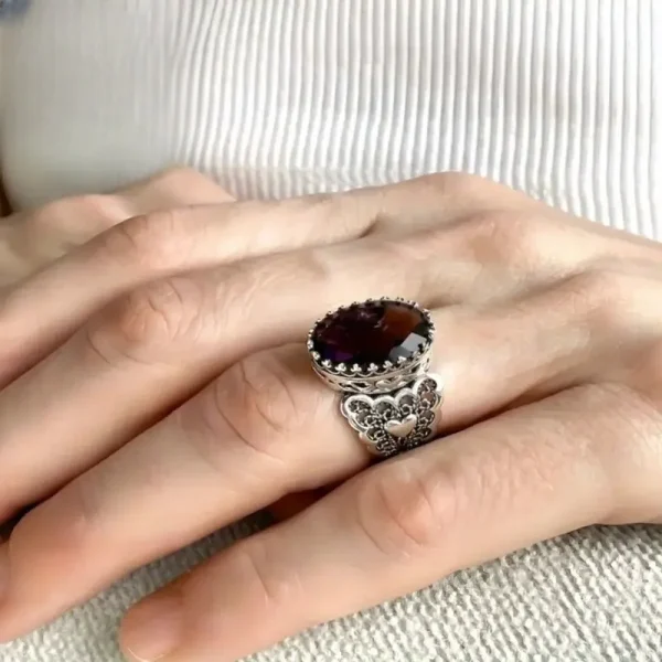 Retro Cubic Zirconia Pigeon Egg Cubic Zirconia Daily Banquet Attire Oval Ring - Image 2