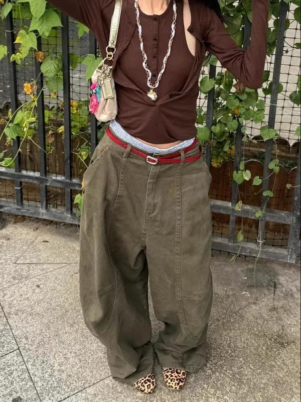 Retro Military Curved Knife Work Street High-End Relaxed Casual Floor Pants