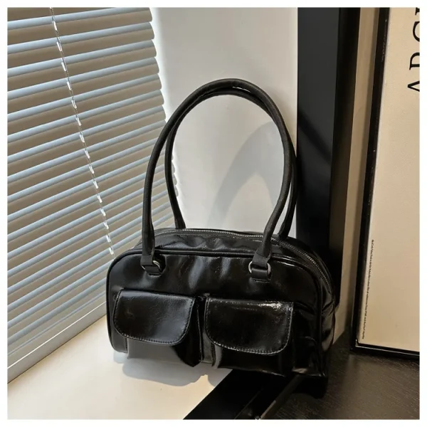 Retro Satchel Hobo Bag PU Leather Fashion Solid Designer Armpit Bag - Image 2