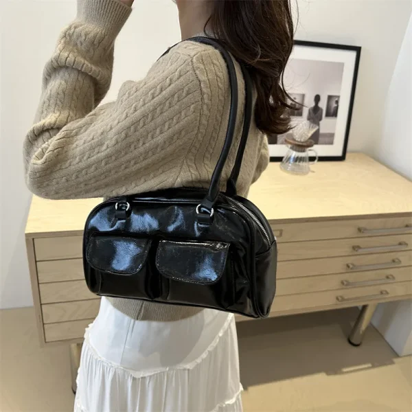 Retro Satchel Hobo Bag PU Leather Fashion Solid Designer Armpit Bag
