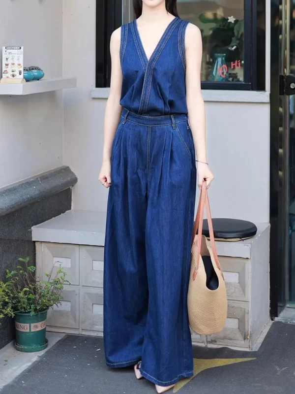 Retro Workwear Loose Casual Wide Leg Pants Jumpsuit