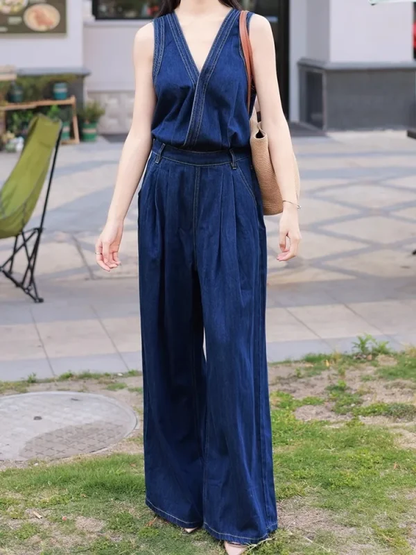 Retro Workwear Loose Casual Wide Leg Pants Jumpsuit - Image 2