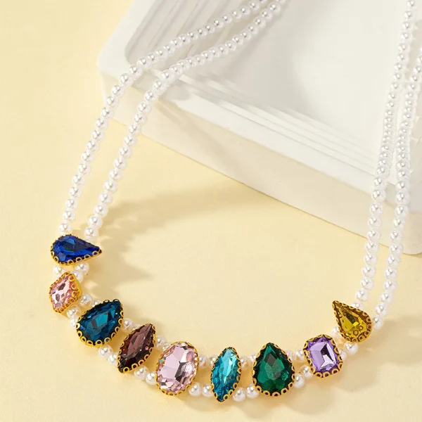 Romantic Acrylic Round Pearl Colored Stone Zinc Alloy Pendant Chain Necklace - Image 4