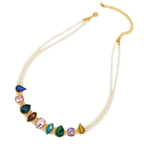Romantic Acrylic Round Pearl Colored Stone Zinc Alloy Pendant Chain Necklace - Image 5