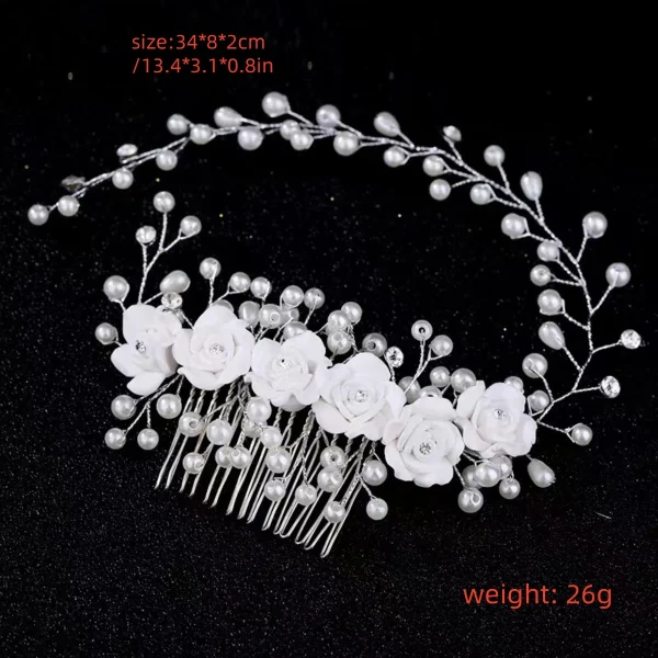 Romantic Plastic Pearl Wedding Flower Headpiece Bride Hair Combs - Image 2